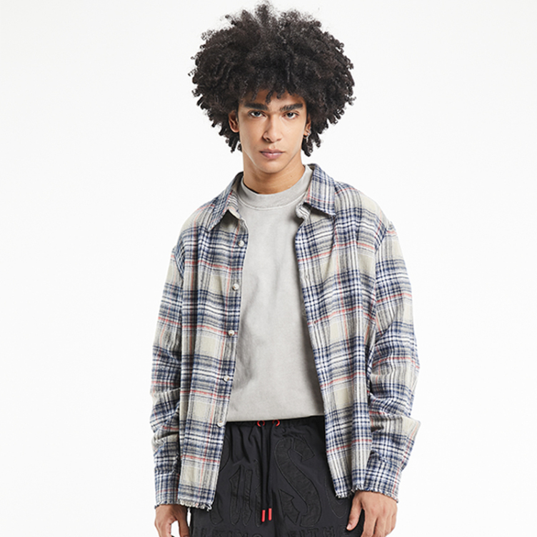 American retro blue plaid loose casual shirts