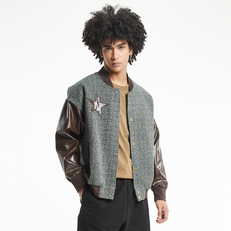 American leather patchwork baseball jacket