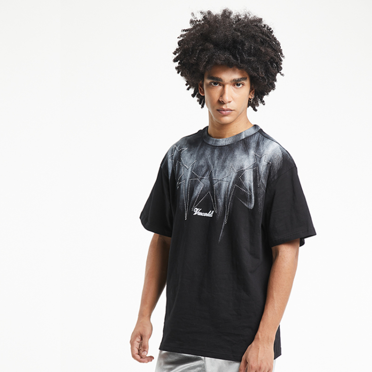 Street star hot drill wash vintage short-sleeved T-shirts