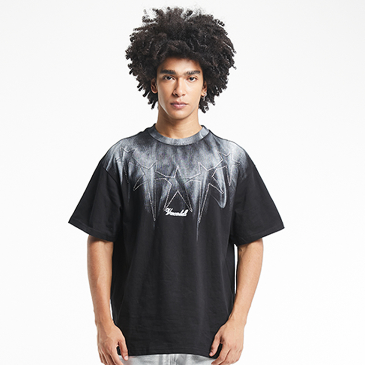 Street star hot drill wash vintage short-sleeved T-shirts