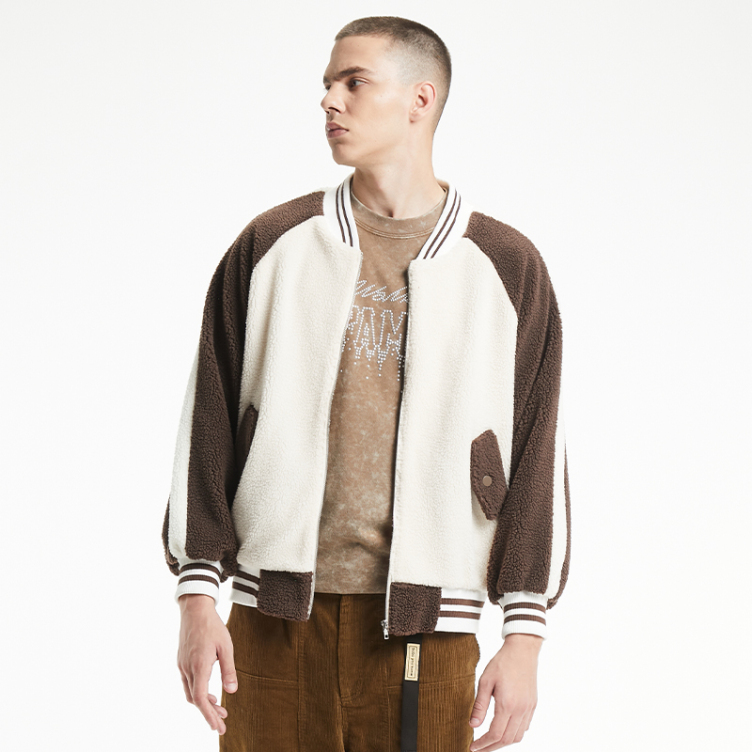 Plush contrast color loose casual jacket