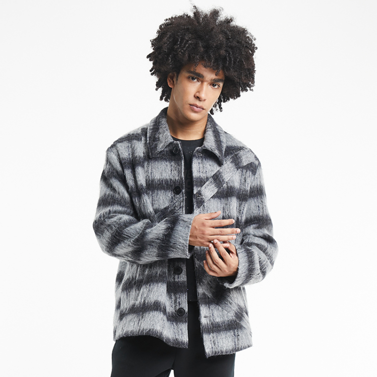 Matching color stripes loose warm fur jacket