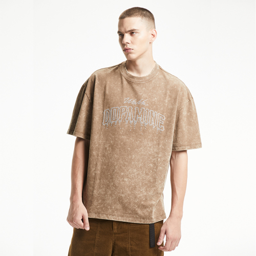 Wash fashion letters vintage print T-shirts
