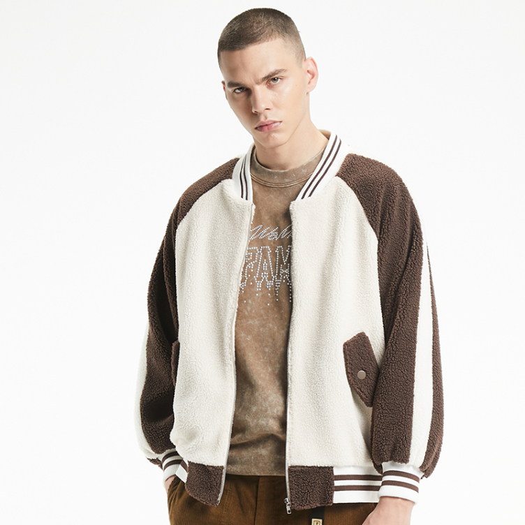 Plush contrast color loose casual jacket