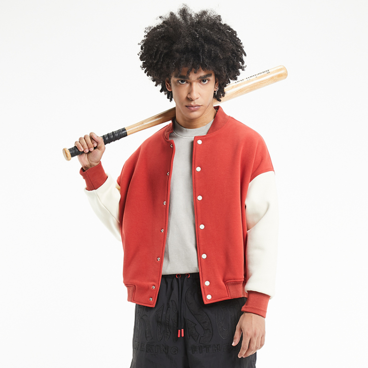 Solid color patchwork loose simple baseball jacket