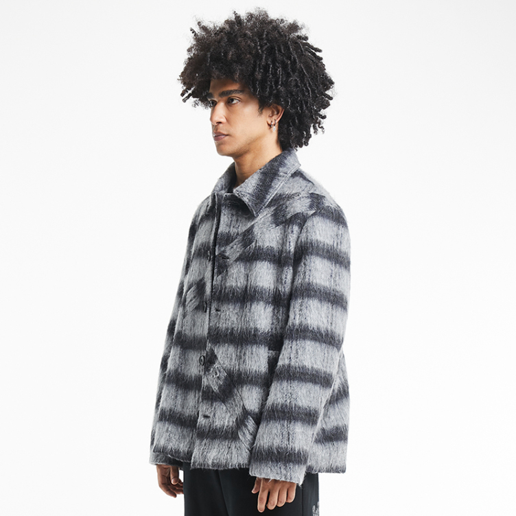 Matching color stripes loose warm fur jacket
