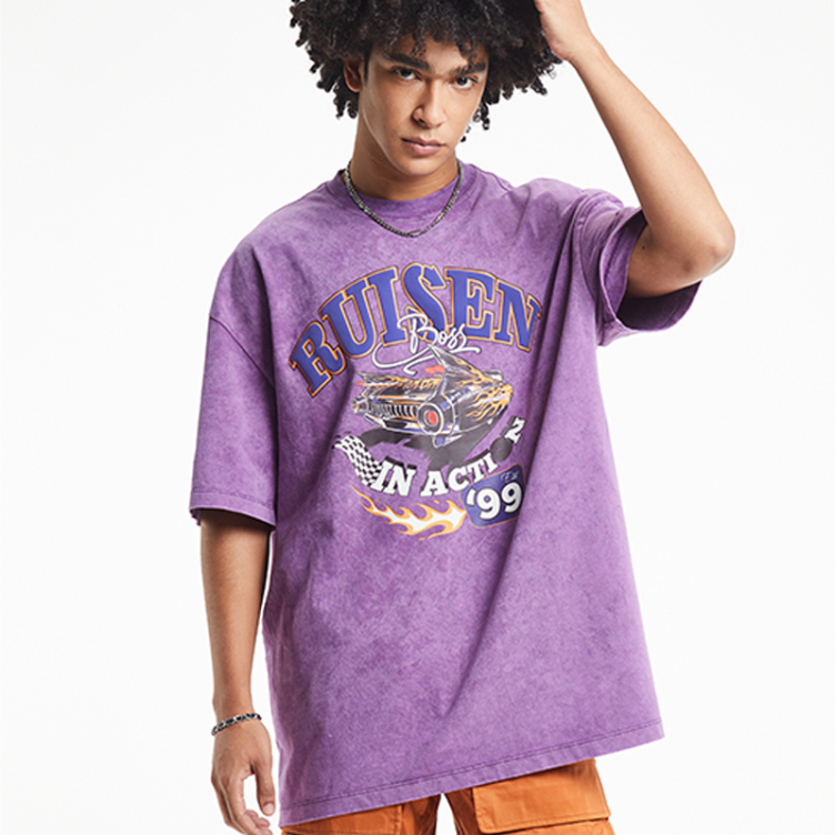Purple wash digital print T-shirts