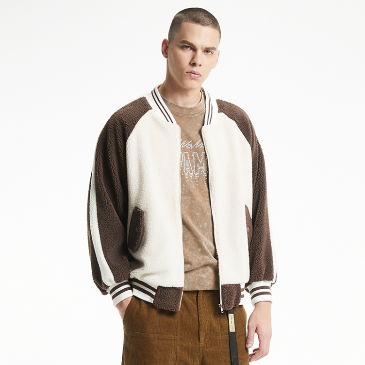 Plush contrast color loose casual jacket