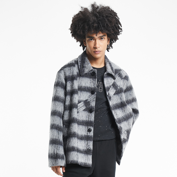 Matching color stripes loose warm fur jacket