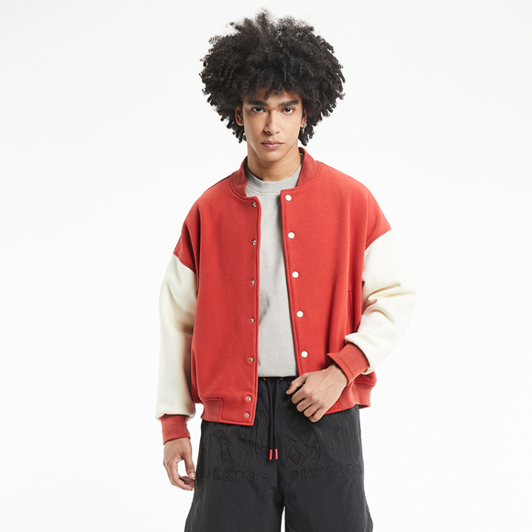 Solid color patchwork loose simple baseball jacket