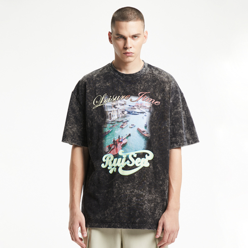 Wash fashion letters vintage print T-shirts
