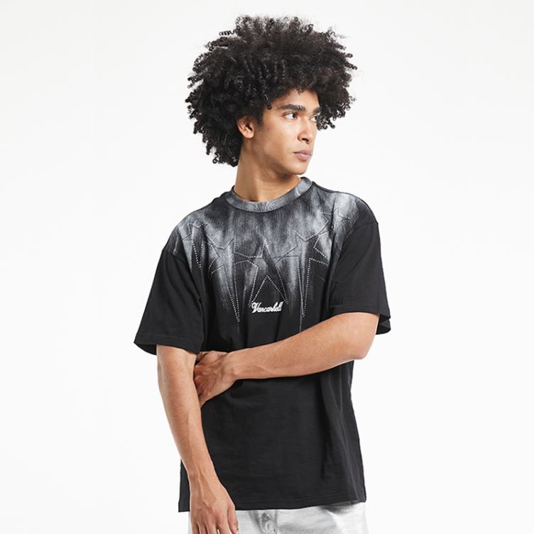 Street star hot drill wash vintage short-sleeved T-shirts