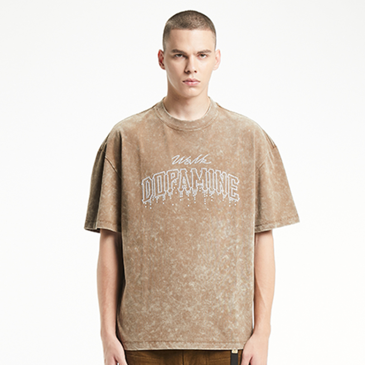 Wash fashion letters vintage print T-shirts