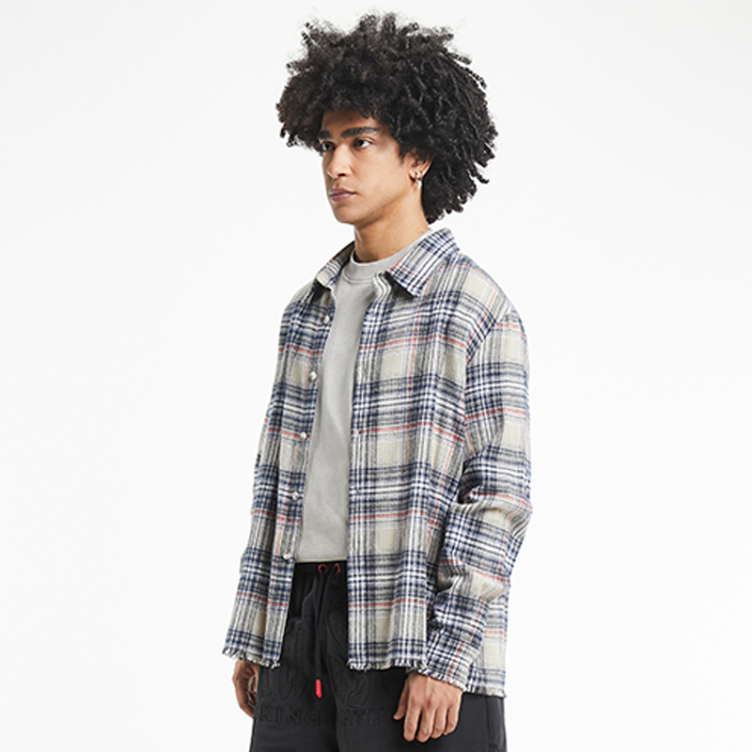 American retro blue plaid loose casual shirts