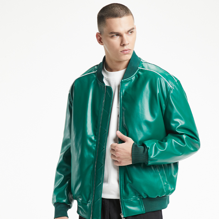 Loose sports American PU leather simple baseball jacket