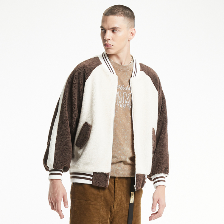 Plush contrast color loose casual jacket