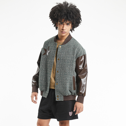 American leather patchwork baseball jacket