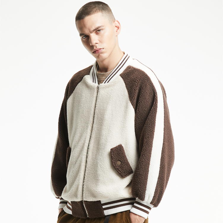 Plush contrast color loose casual jacket
