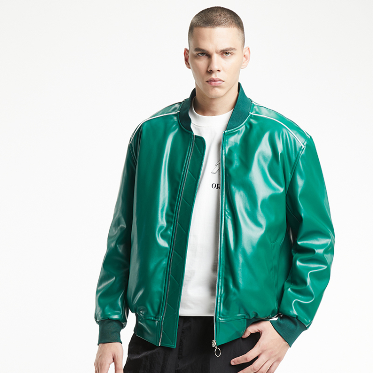 Loose sports American PU leather simple baseball jacket
