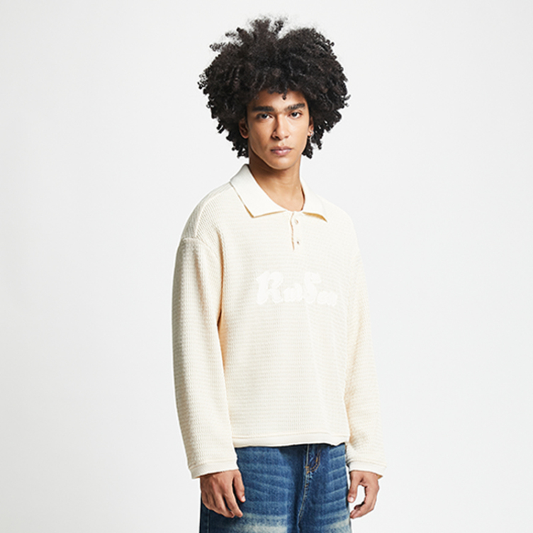 Waffle plate letters printed polo neck T-shirts