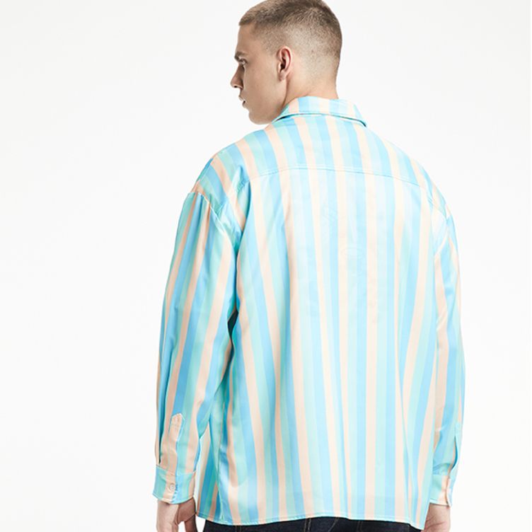 Vintage linen blend striped baggy long-sleeved shirts