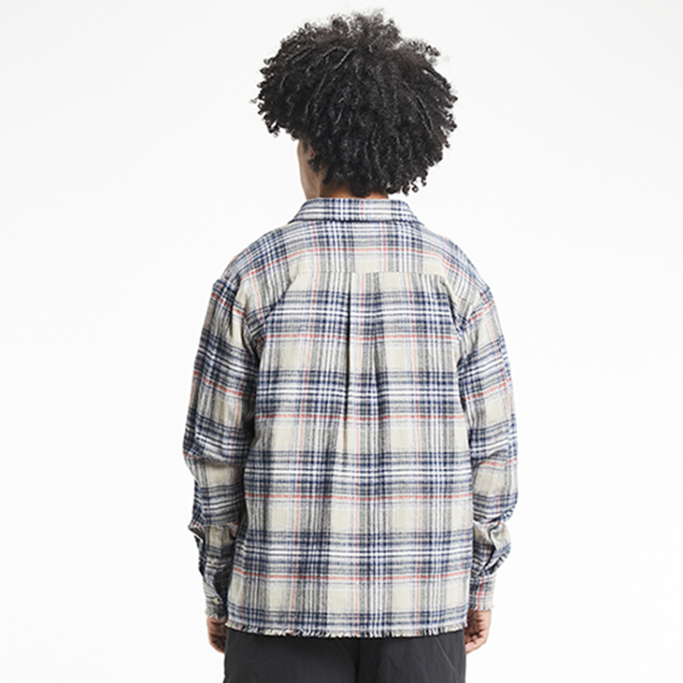 American retro blue plaid loose casual shirts