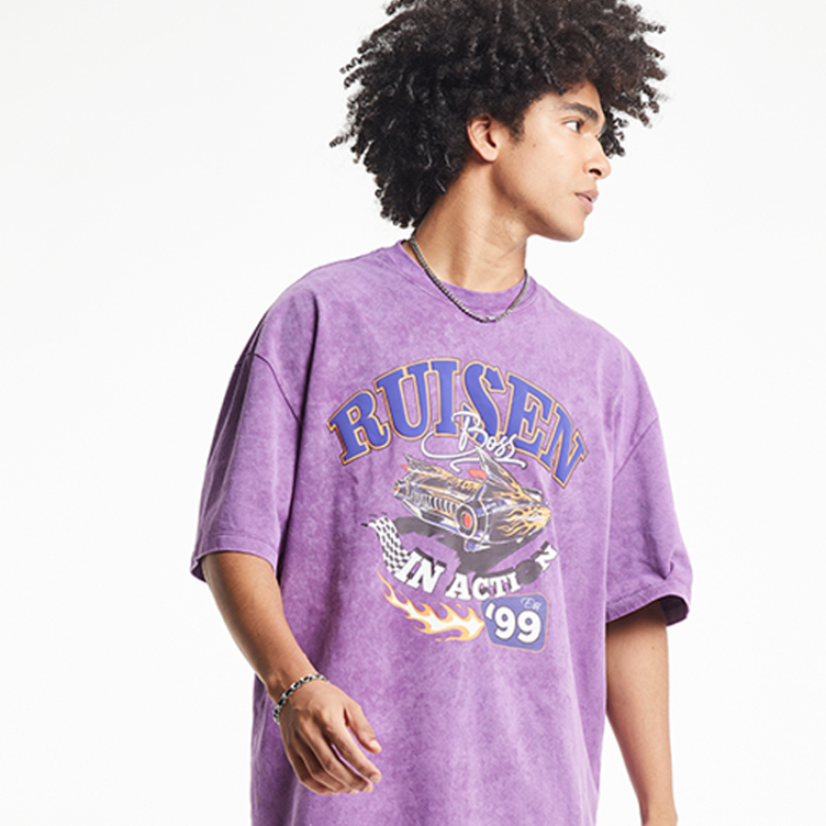 Purple wash digital print T-shirts