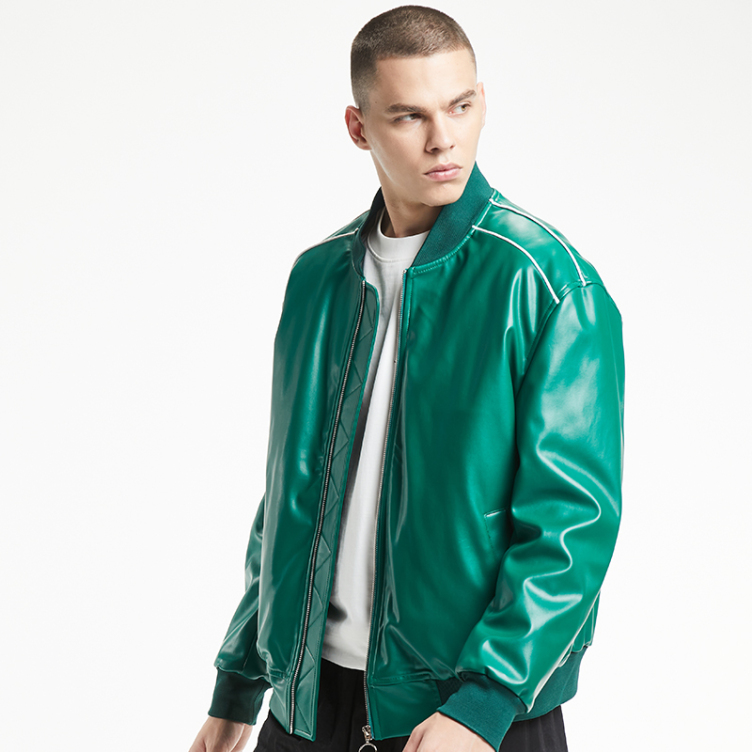 Loose sports American PU leather simple baseball jacket