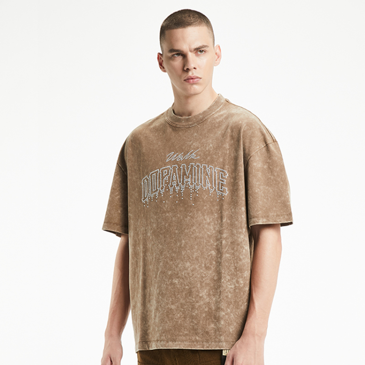 Wash fashion letters vintage print T-shirts