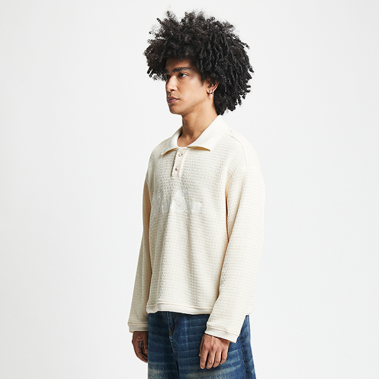 Waffle plate letters printed polo neck T-shirts