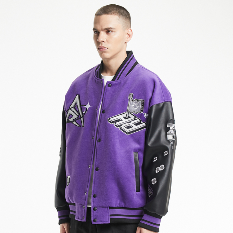 Loose sports American PU leather sleeve baseball jacket