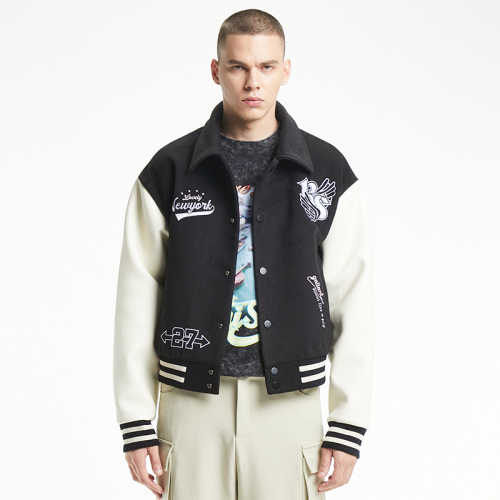 Embroidered printed letters casual wool jacket