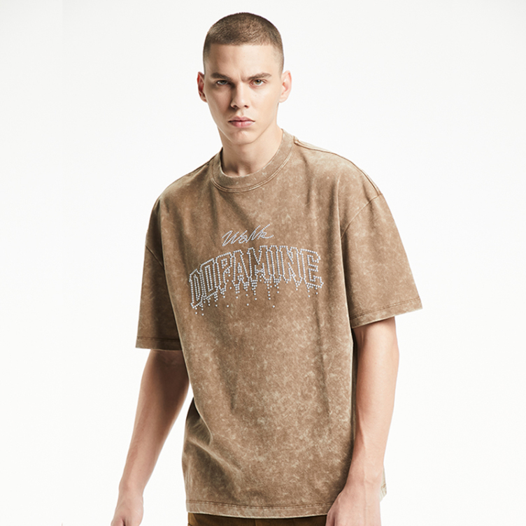 Wash fashion letters vintage print T-shirts