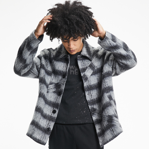 Matching color stripes loose warm fur jacket