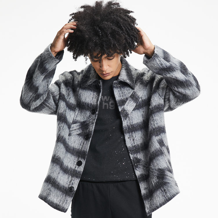 Matching color stripes loose warm fur jacket