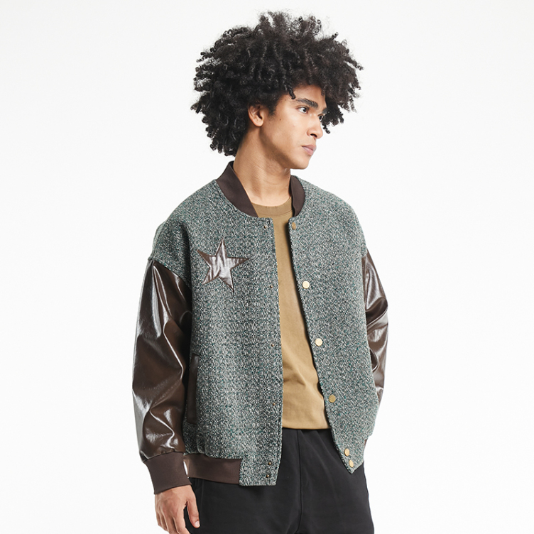 American leather patchwork baseball jacket