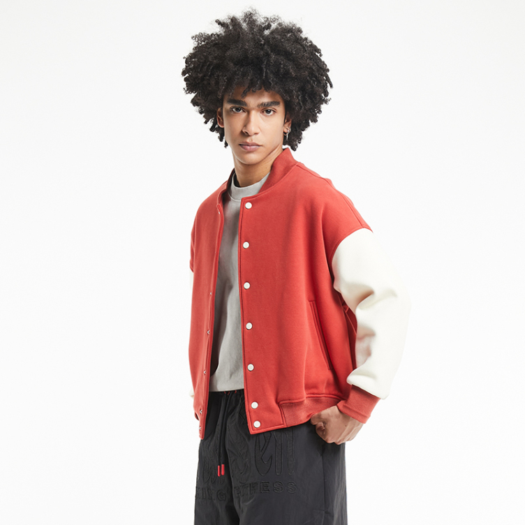 Solid color patchwork loose simple baseball jacket
