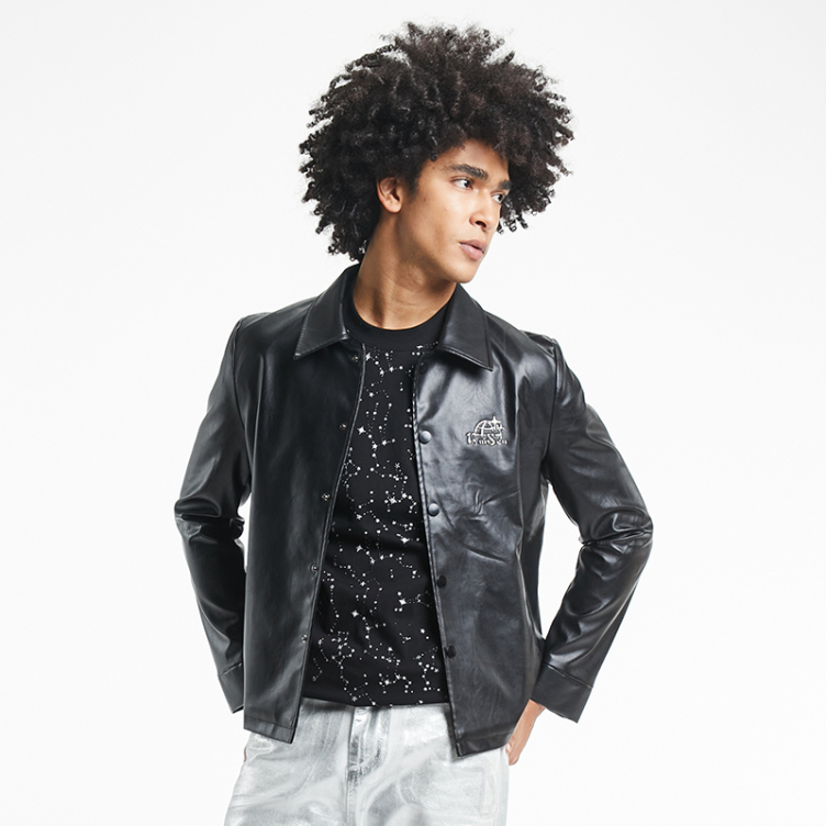 Letter-embroidered casual button lamb jacket