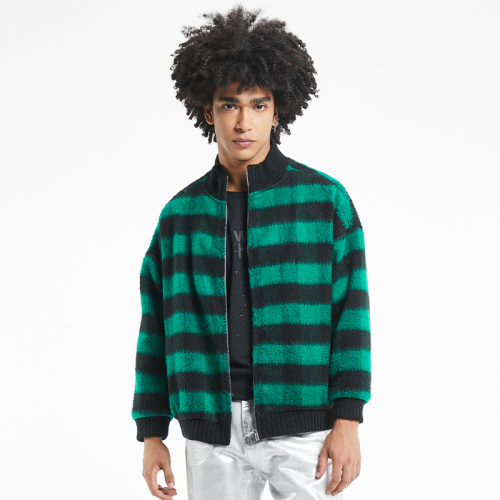 Casual fashion striped sweater loose crew neck knit jacket