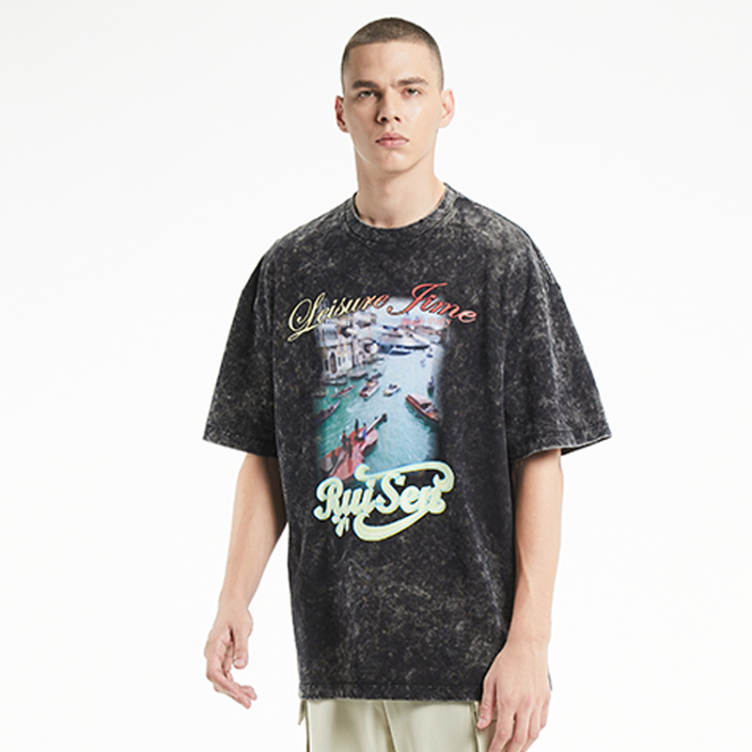 Wash fashion letters vintage print T-shirts