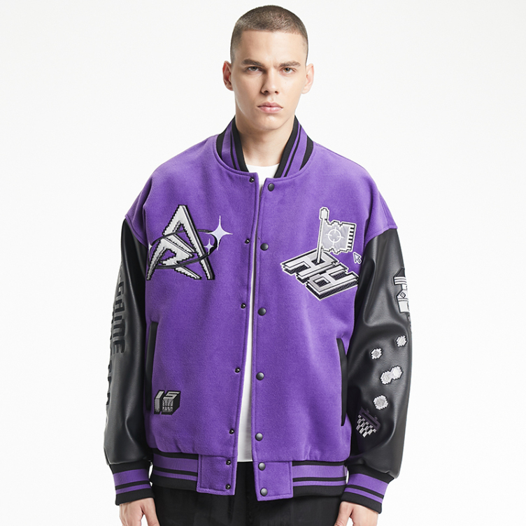 Loose sports American PU leather sleeve baseball jacket