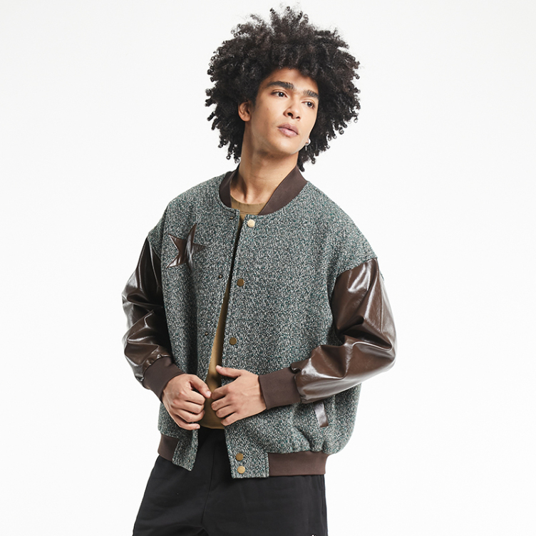 American leather patchwork baseball jacket