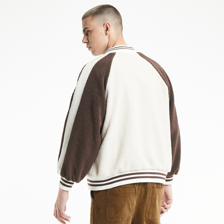 Plush contrast color loose casual jacket