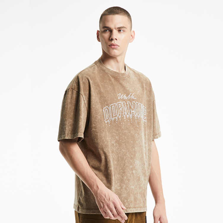 Wash fashion letters vintage print T-shirts