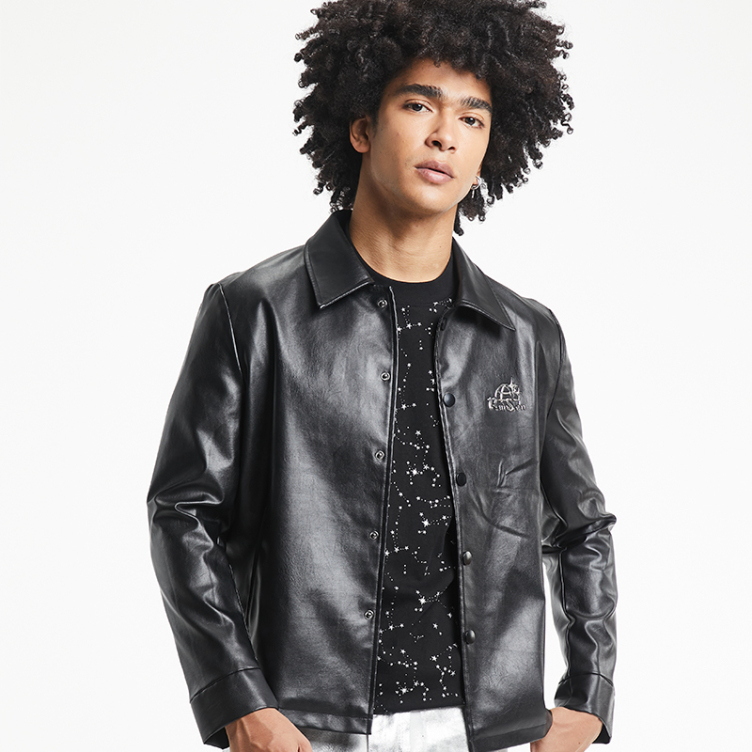 Letter-embroidered casual button lamb jacket