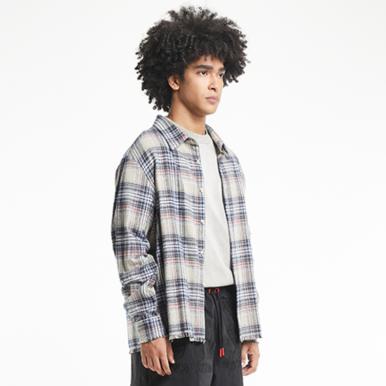 American retro blue plaid loose casual shirts
