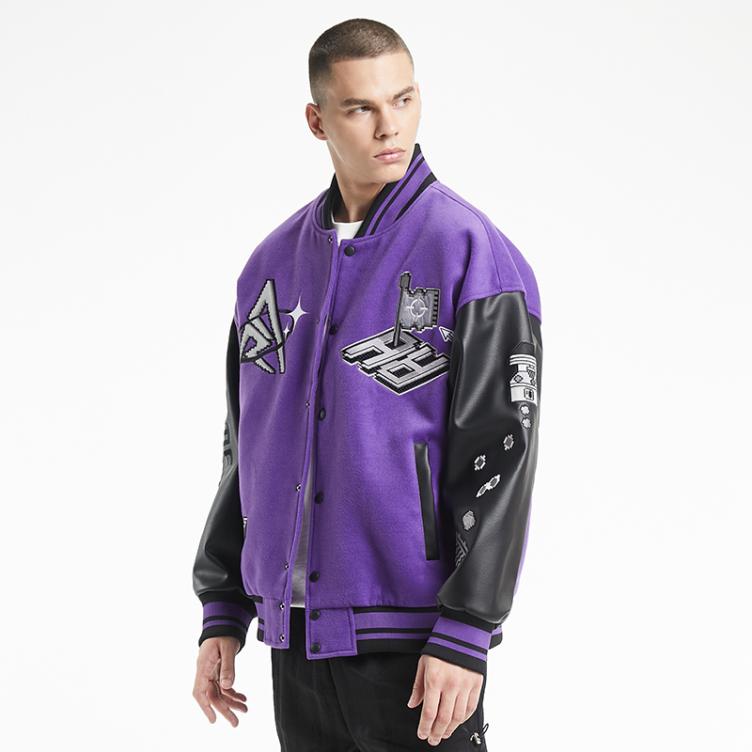 Loose sports American PU leather sleeve baseball jacket