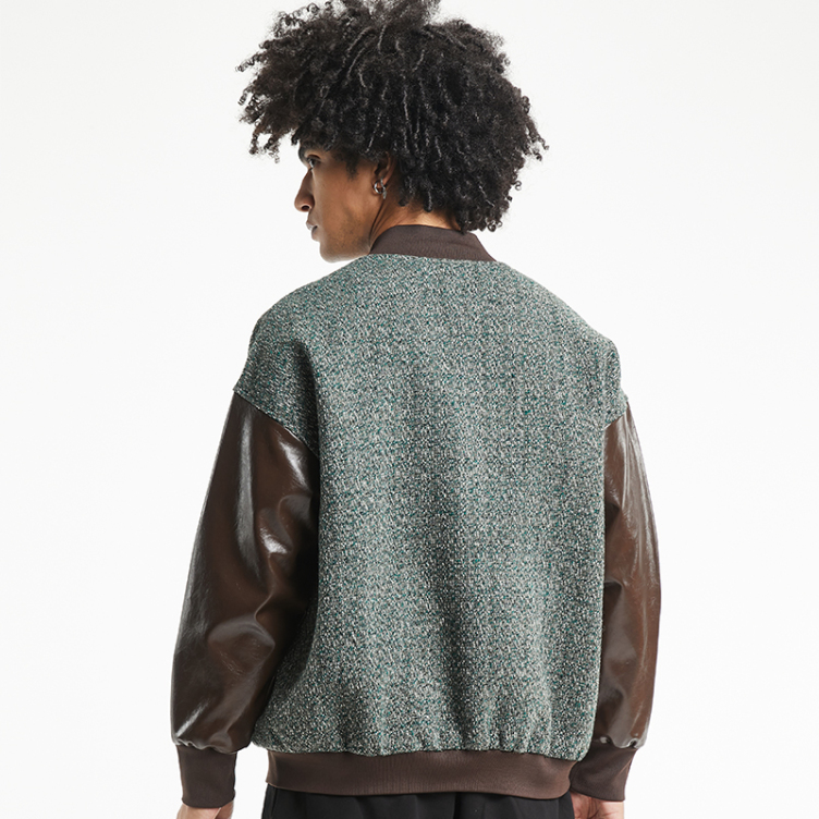 American leather patchwork baseball jacket