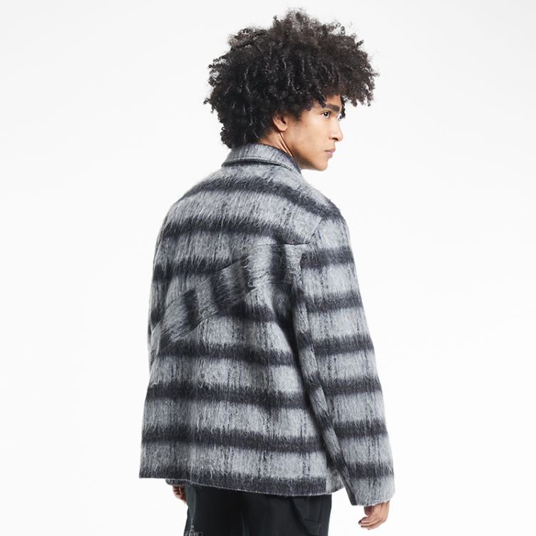 Matching color stripes loose warm fur jacket
