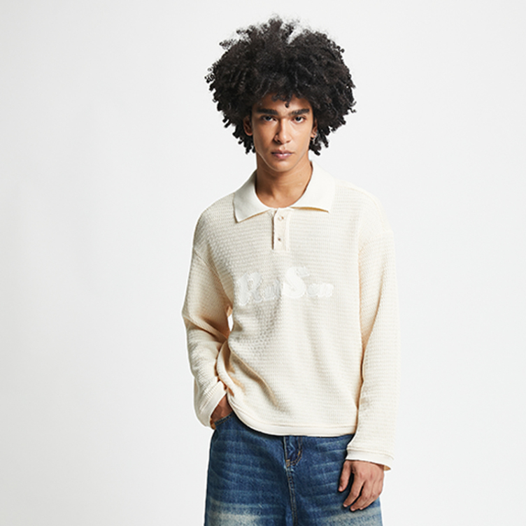 Waffle plate letters printed polo neck T-shirts